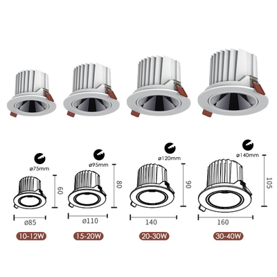 Cob 10W 15w 20W Dimmable LED Downlight Éclairage encastré sans cadre anti-éblouissement